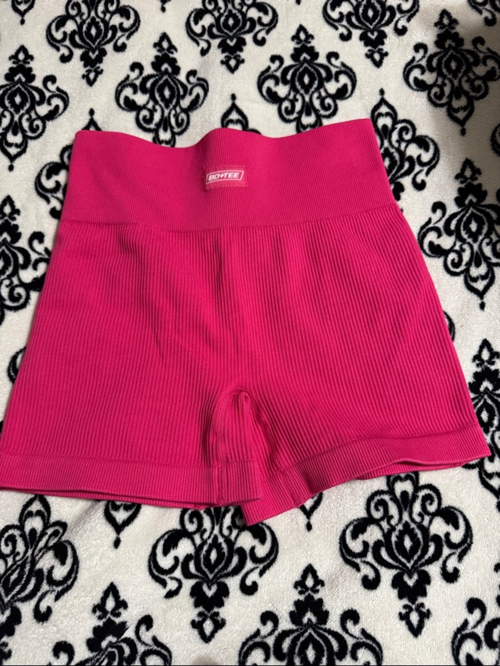 Ribbed High-Waist Bike Shorts in Hot Pink